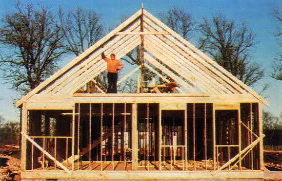 Each homesteading step brings its own satisfaction. Here Glenn celebrates finishing framing-in Dad's house.